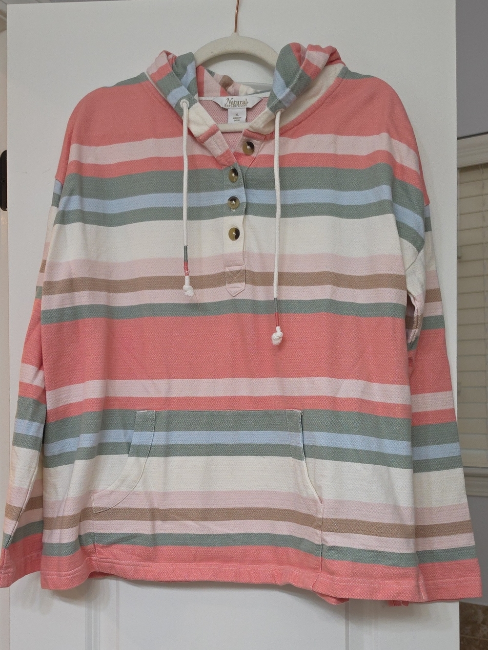 NATURAL Reflections Coral Striped Hooded Pullover Sweater